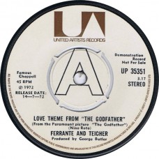 FERRANTE AND TEICHER Love Theme From 'The Godfather' / There's A New Day Coming (United Artists UP 35351) UK 1972 DEMO 45