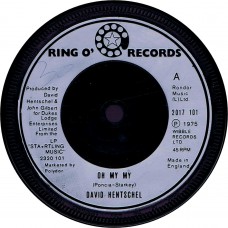 DAVID HENTSCHEL Oh My My / Devil Woman (RingO 2017101) UK 1975 CS 45 (Ringo's label of Beatles fame) 