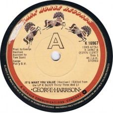 GEORGE HARRISON It's What You Value / Woman Don't You Cry For Me (Dark Horse K 16967) UK 1977 45