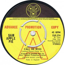 SAM APPLE PIE Call Me Boss / Old Tom (DJM DJS 274) UK 1972 cs advance promo 45