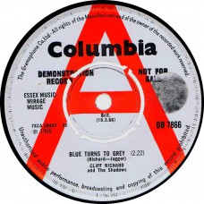 CLIFF RICHARD AND THE SHADOWS Blue Turns To Grey (Columbia DB 7866) UK 1966 Demo 45