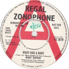 MARY HOPKIN Mary Had A Baby / Cherry Tree Carol (Regal Zonophone RZ 3070) UK 1972 DEMO 45